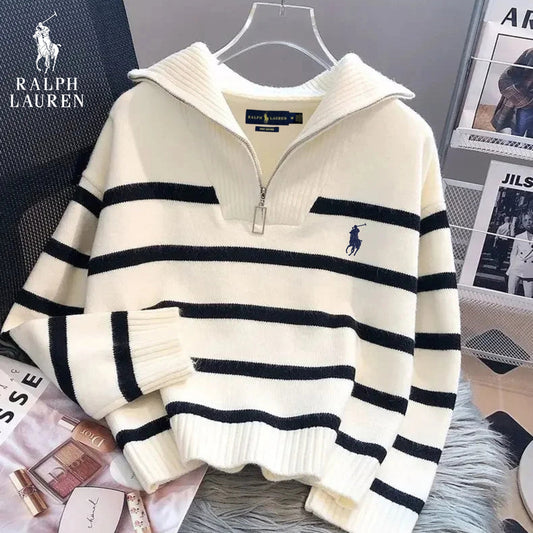 Striped Sweater with Zipped Collar | FINAL CLEARANCE