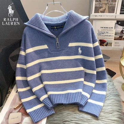 Striped Sweater with Zipped Collar | FINAL CLEARANCE