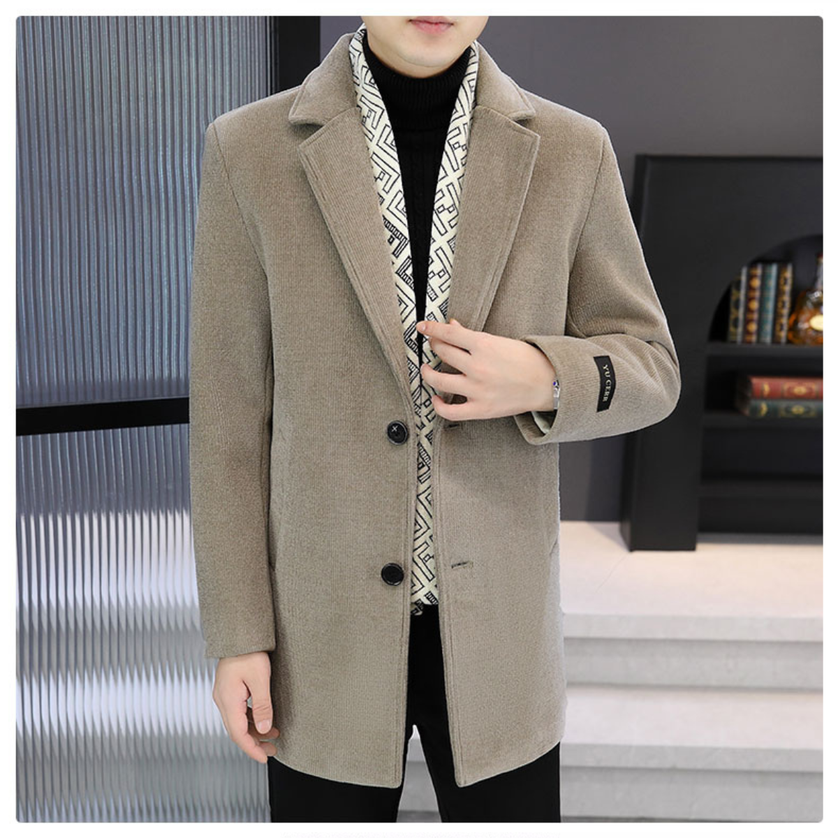 Men's Tweed Winter Jacket with Lapel, Lined with White Duck Down