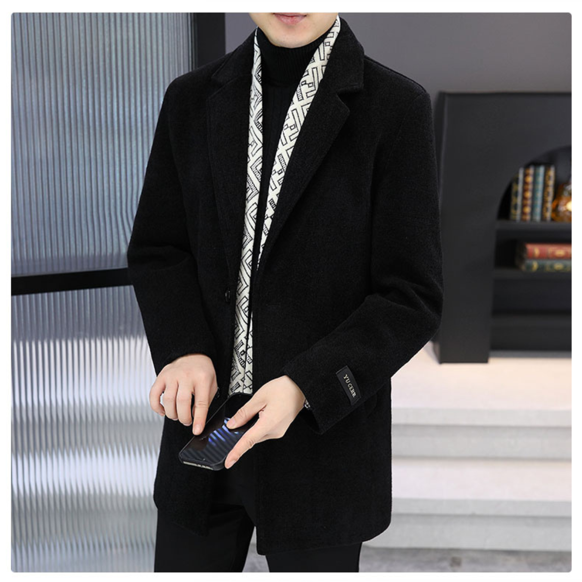 Men's Tweed Winter Jacket with Lapel, Lined with White Duck Down