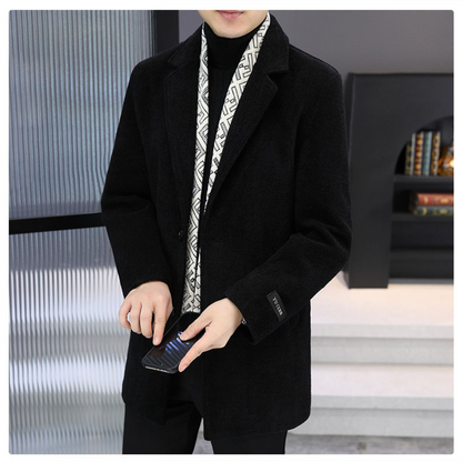 Men's Tweed Winter Jacket with Lapel, Lined with White Duck Down