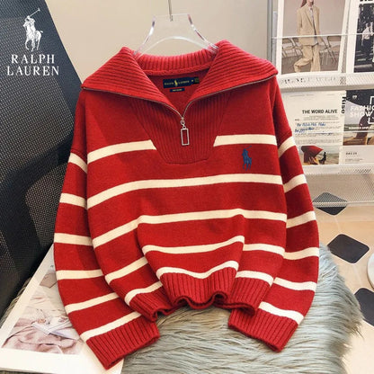 Striped Sweater with Zipped Collar | FINAL CLEARANCE
