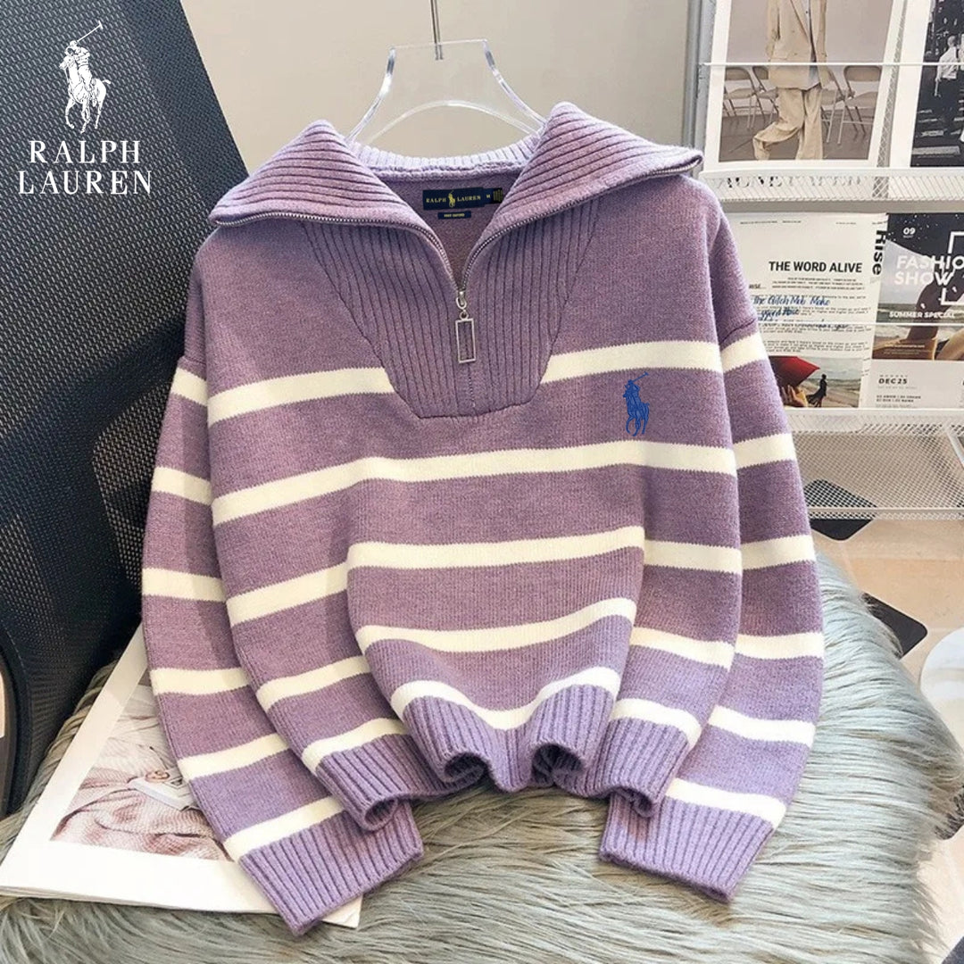Striped Sweater with Zipped Collar | FINAL CLEARANCE