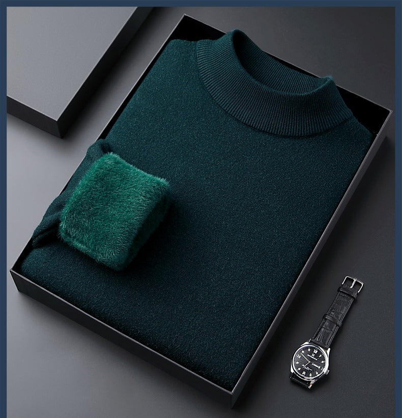 Men's Solid Color Thick Cashmere Sweater - High Quality