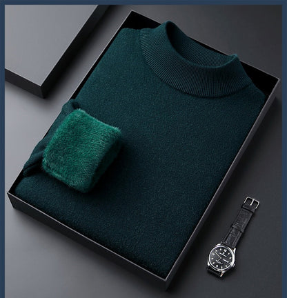 Men's Solid Color Thick Cashmere Sweater - High Quality