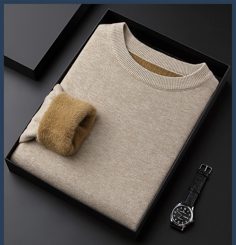 Men's Solid Color Thick Cashmere Sweater - High Quality