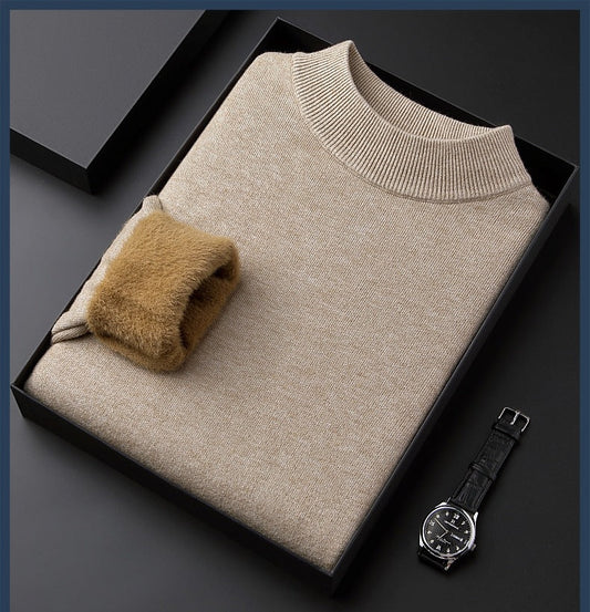 Men's Solid Color Thick Cashmere Sweater - High Quality