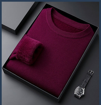Men's Solid Color Thick Cashmere Sweater - High Quality