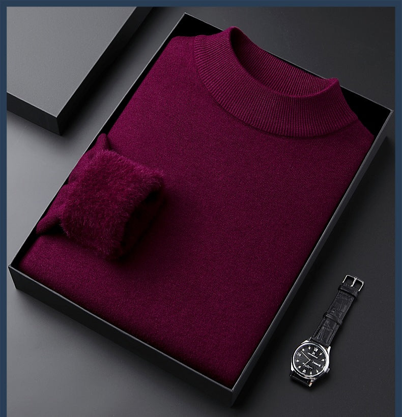 Men's Solid Color Thick Cashmere Sweater - High Quality
