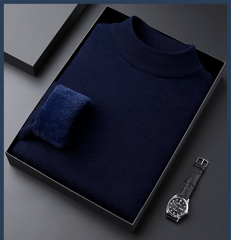 Men's Solid Color Thick Cashmere Sweater - High Quality
