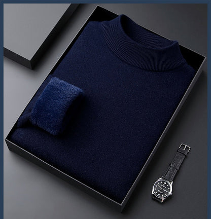 Men's Solid Color Thick Cashmere Sweater - High Quality