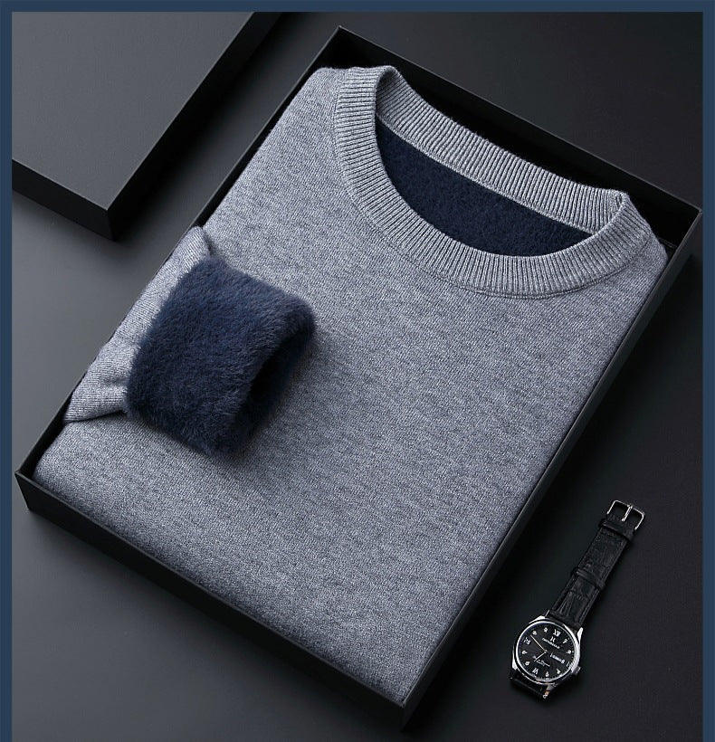 Men's Solid Color Thick Cashmere Sweater - High Quality
