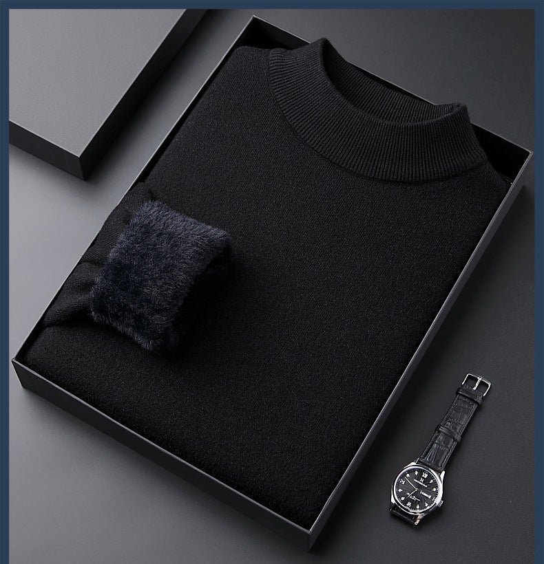 Men's Solid Color Thick Cashmere Sweater - High Quality