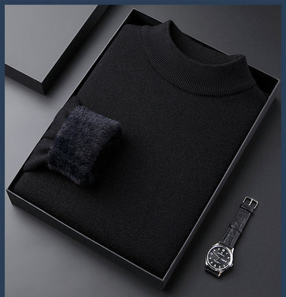 Men's Solid Color Thick Cashmere Sweater - High Quality