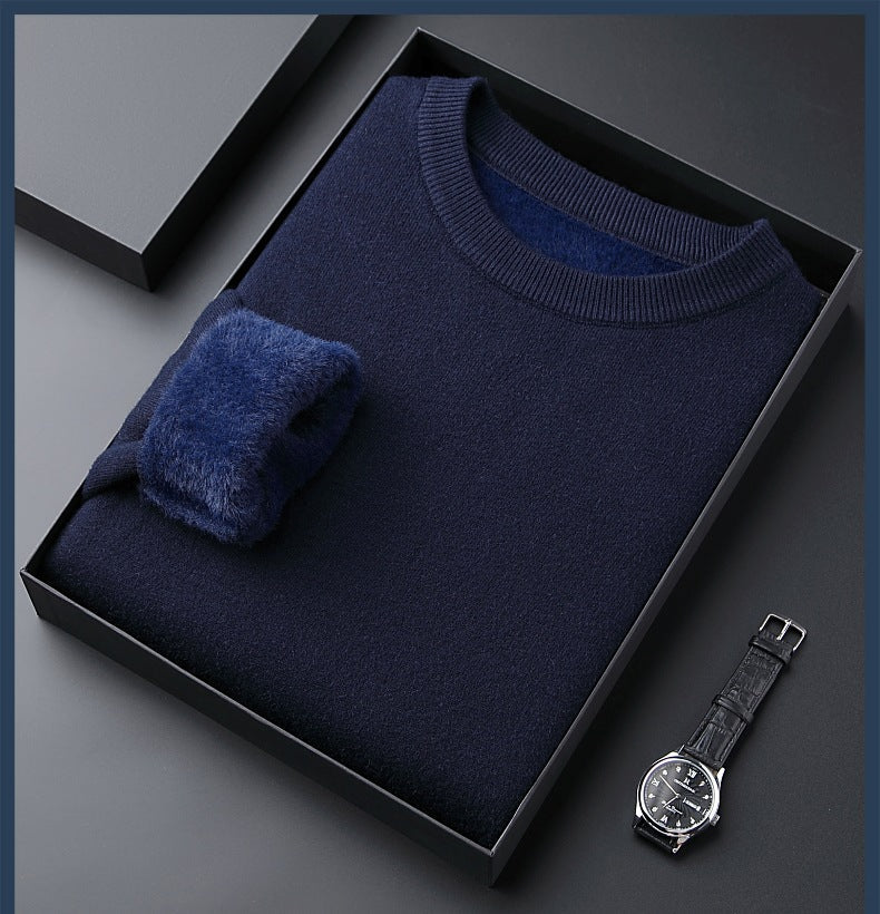 Men's Solid Color Thick Cashmere Sweater - High Quality