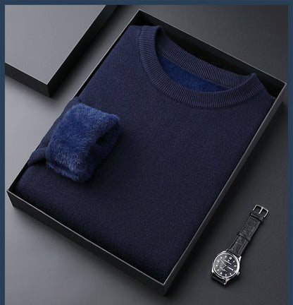 Men's Solid Color Thick Cashmere Sweater - High Quality