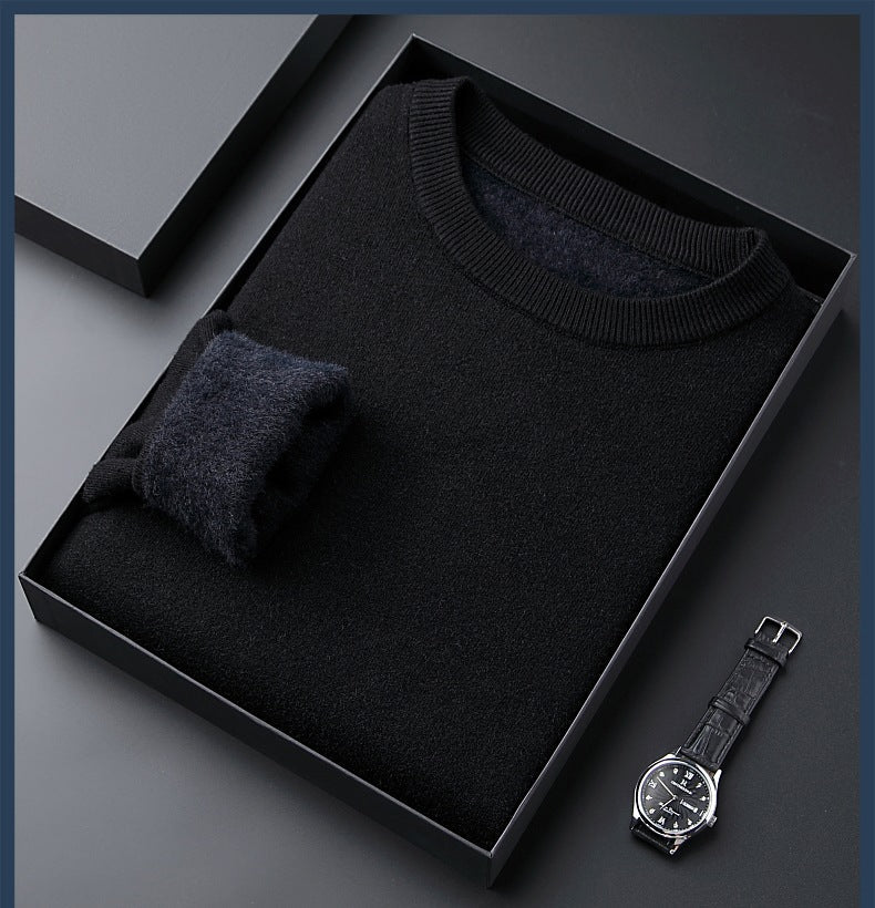 Men's Solid Color Thick Cashmere Sweater - High Quality