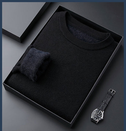 Men's Solid Color Thick Cashmere Sweater - High Quality