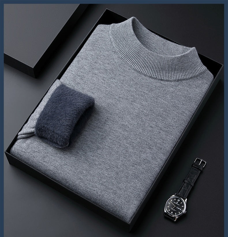 Men's Solid Color Thick Cashmere Sweater - High Quality