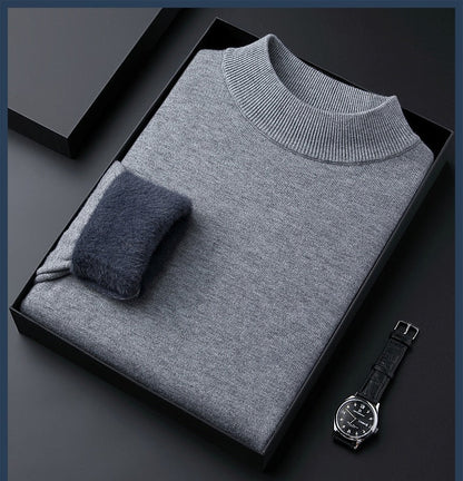 Men's Solid Color Thick Cashmere Sweater - High Quality